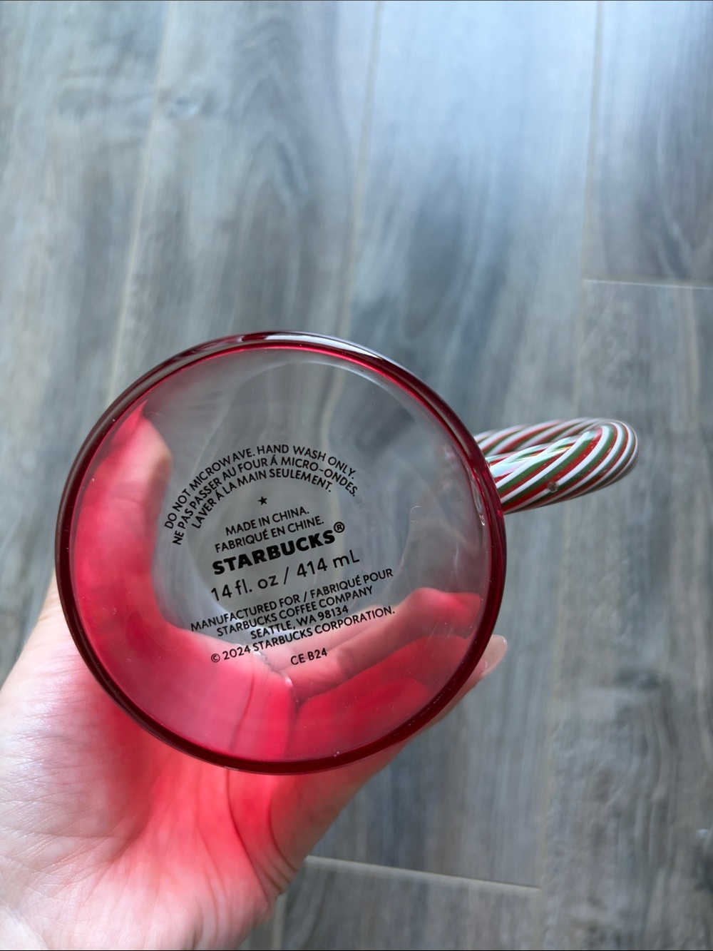 Starbucks Red Glass Mug with Candy-Stripe Handle - Picture 3 of 4